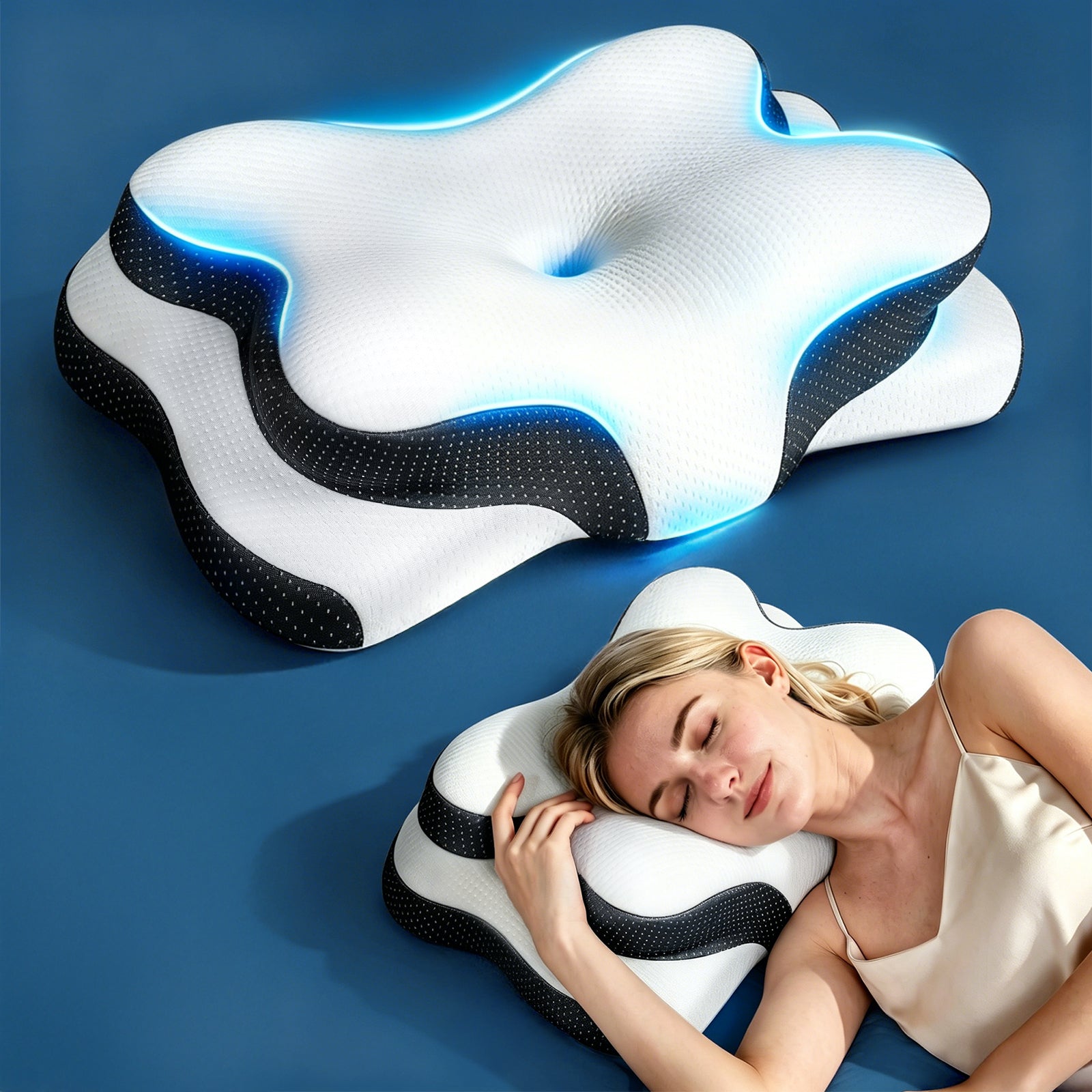 Zoned Contour Cervical Neck Pillow for Deeper Pain Relief Sleep, Q-max 3X Cooling Pillow with Non-Temperature Affected Memory Foam, Ergonomic Support Pillows for Back Stomach Side Sleeper