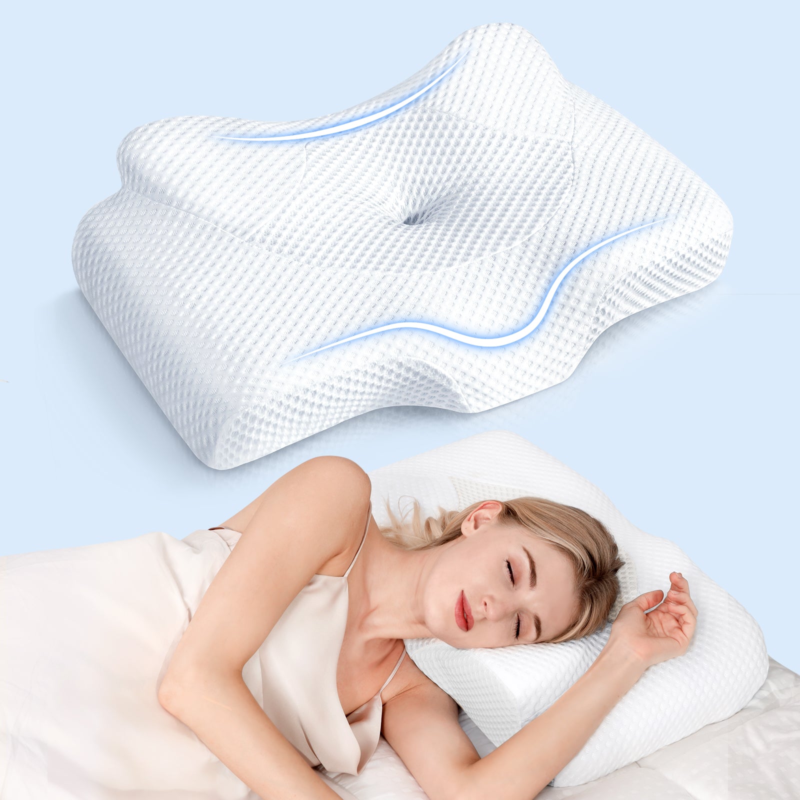 Osteo Cervical Pillow for Neck Pain Relief, Hollow Design Odorless Memory Foam Pillows with Cooling Case, Adjustable Orthopedic Bed Pillow for Sleeping, Support for Side Back Sleepers