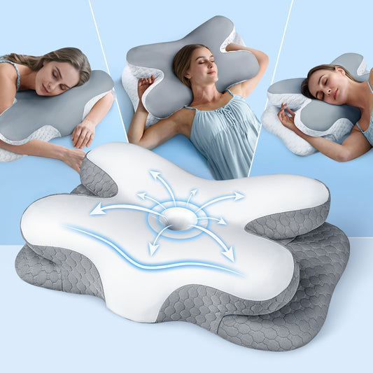 Osteo Enjoy Pain Relief Sleeping Cervical Neck Pillow, Ergonomic Contour Zoned Fits Side Sleeper, Non-Temperature Affected Memory Foam Pillows, Q-max Cooling Pillow Support Back Stomach Sleepers